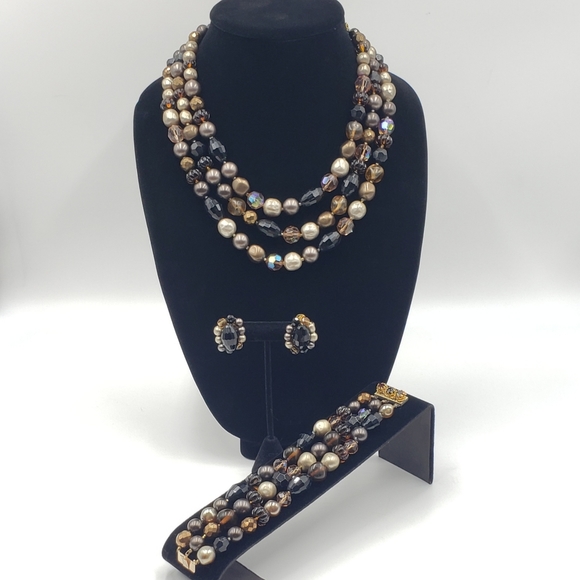 Vintage DeMario Jewelry Set MCM Black Tan Gold Pearl - Picture 16 of 16